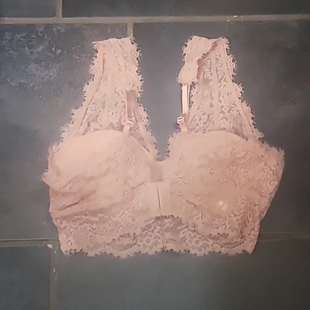 NWT Aerie Eyelash Lace Padded Plunge Bralette Dusty Pink Size Small